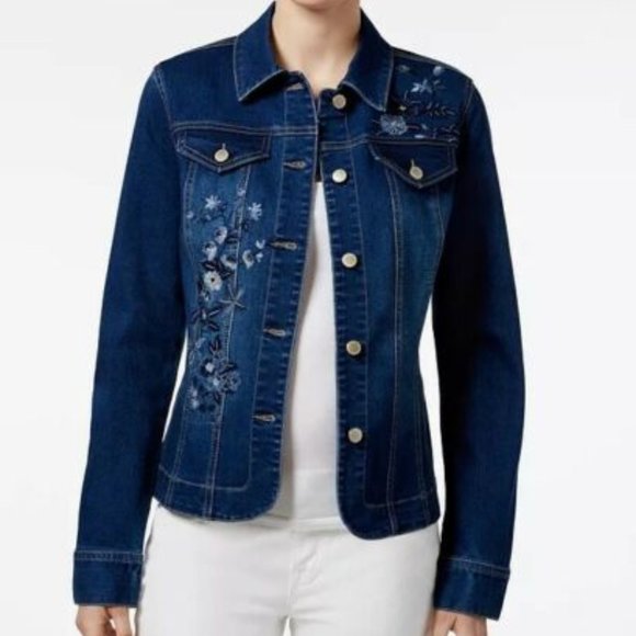 Charter Club Jackets & Blazers - Charter Club Floral Denim Jean Jacket HW8348